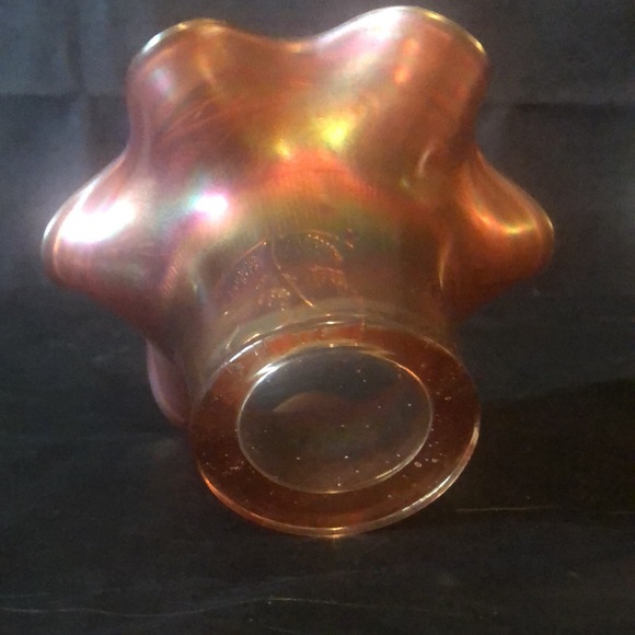 Carnival glass pair: scalloped gold orange bowls leaves & berries circa 1940 - Picture 7 of 8